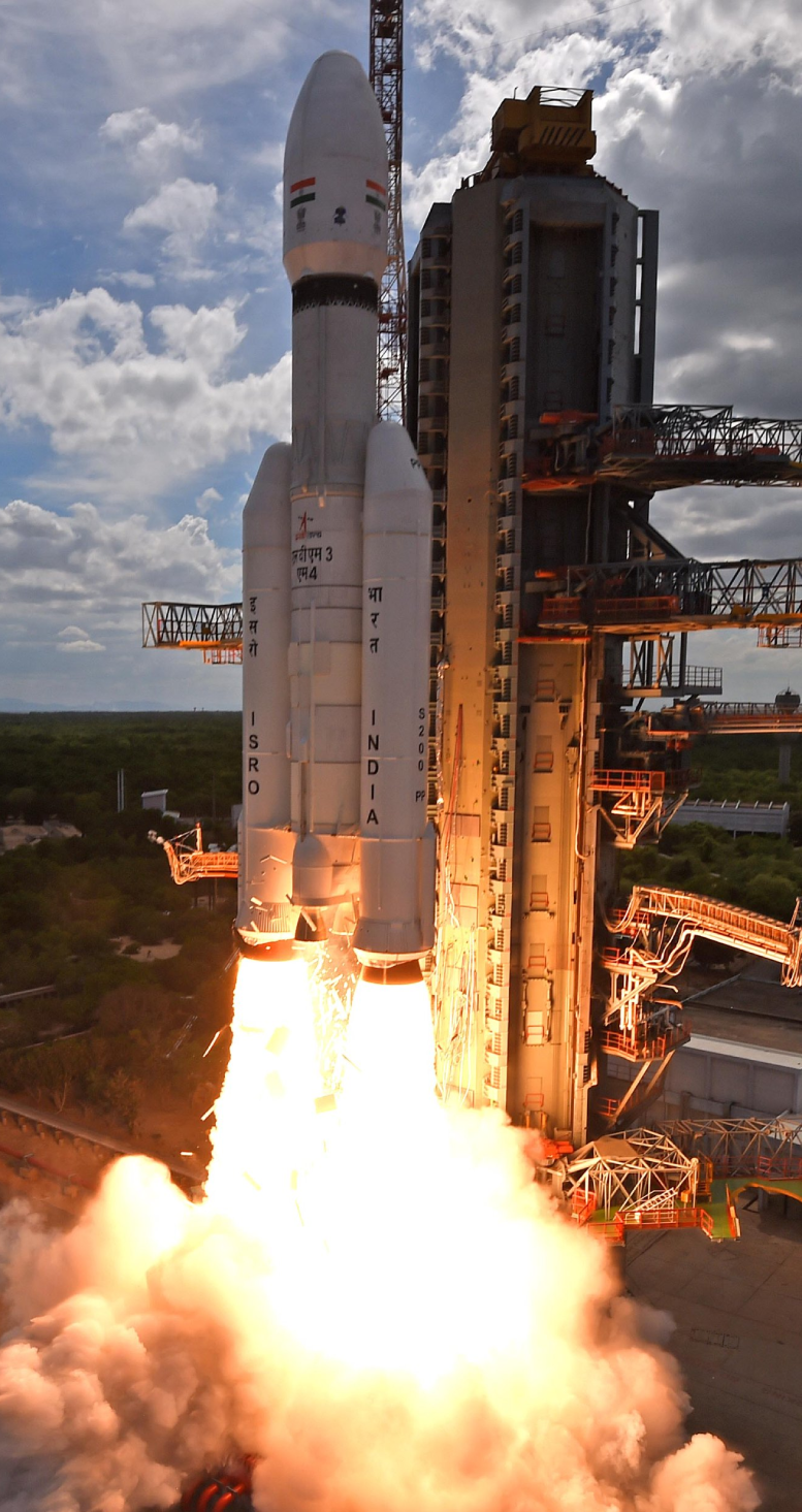 LVM3 lifting off from its launch pad.