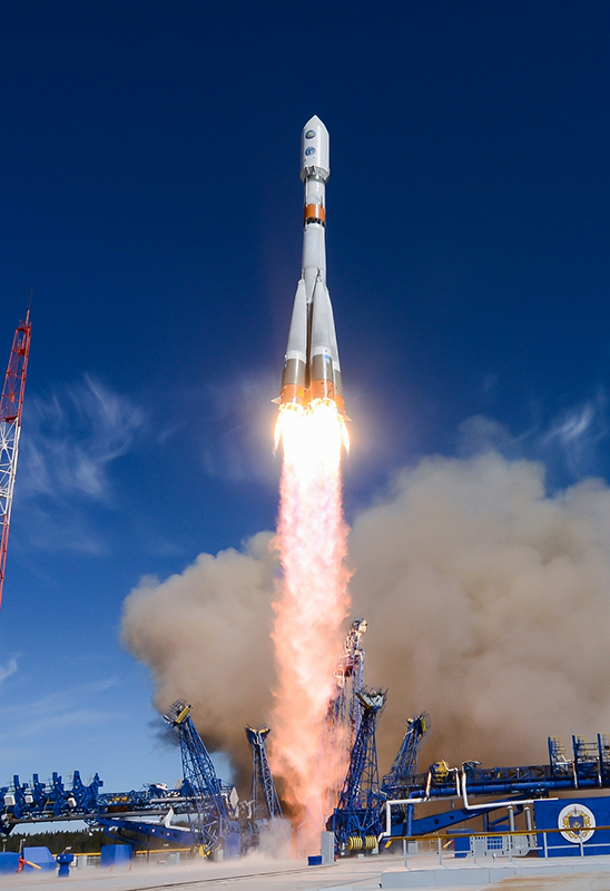 A Soyuz-2.1b lifting off from its launchpad.