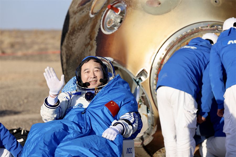 Taikonaut Jing Haipeng after being recovered from the Shenzhou 16 return capsule.