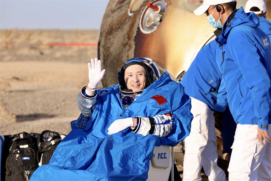 Taikonaut Zhu Yangzhu after being recovered from the Shenzhou 16 return capsule.