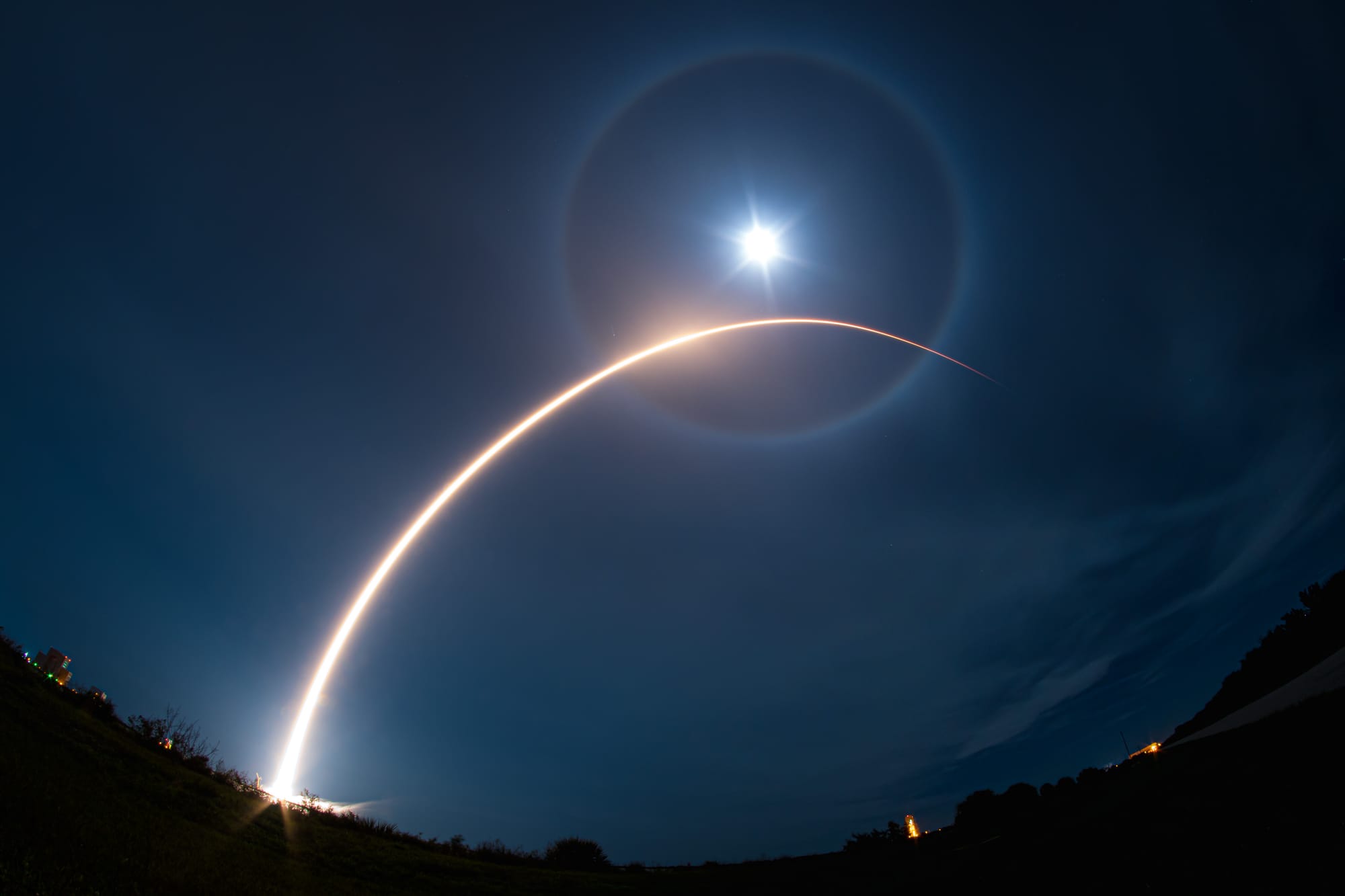 A long exposure shot of Falcon 9 during flight for the Starlink 6-30 mission. ©SpaceX