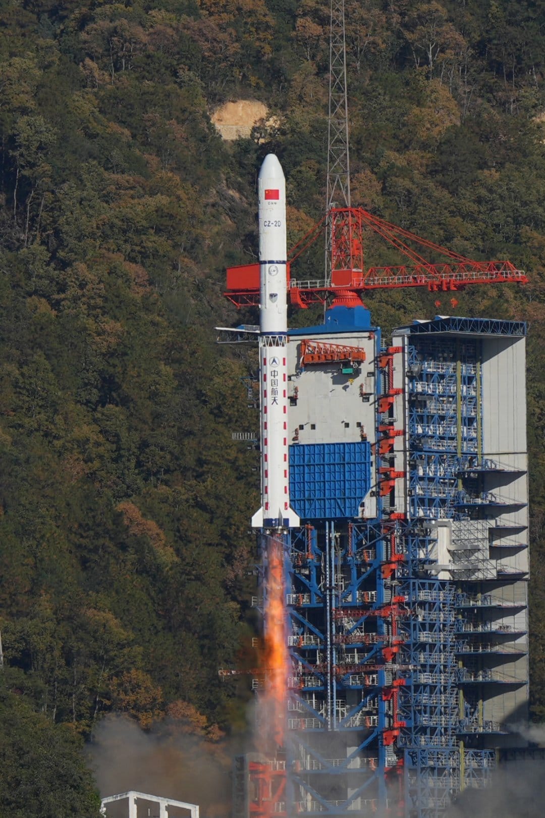 Long March 2D lifting off from its launch pad at the Xichang Satellite Launch Center.