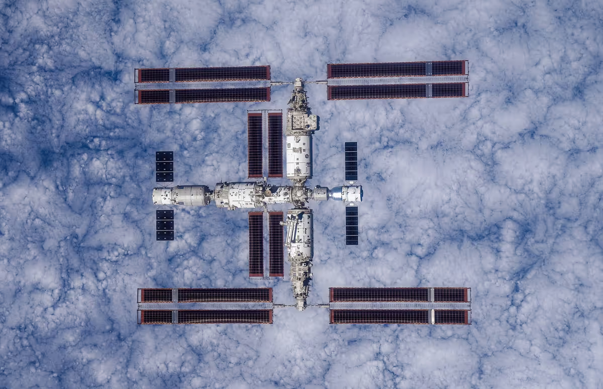 The Tiangong Space Station, with Earth in the background. ©China Manned Space Agency