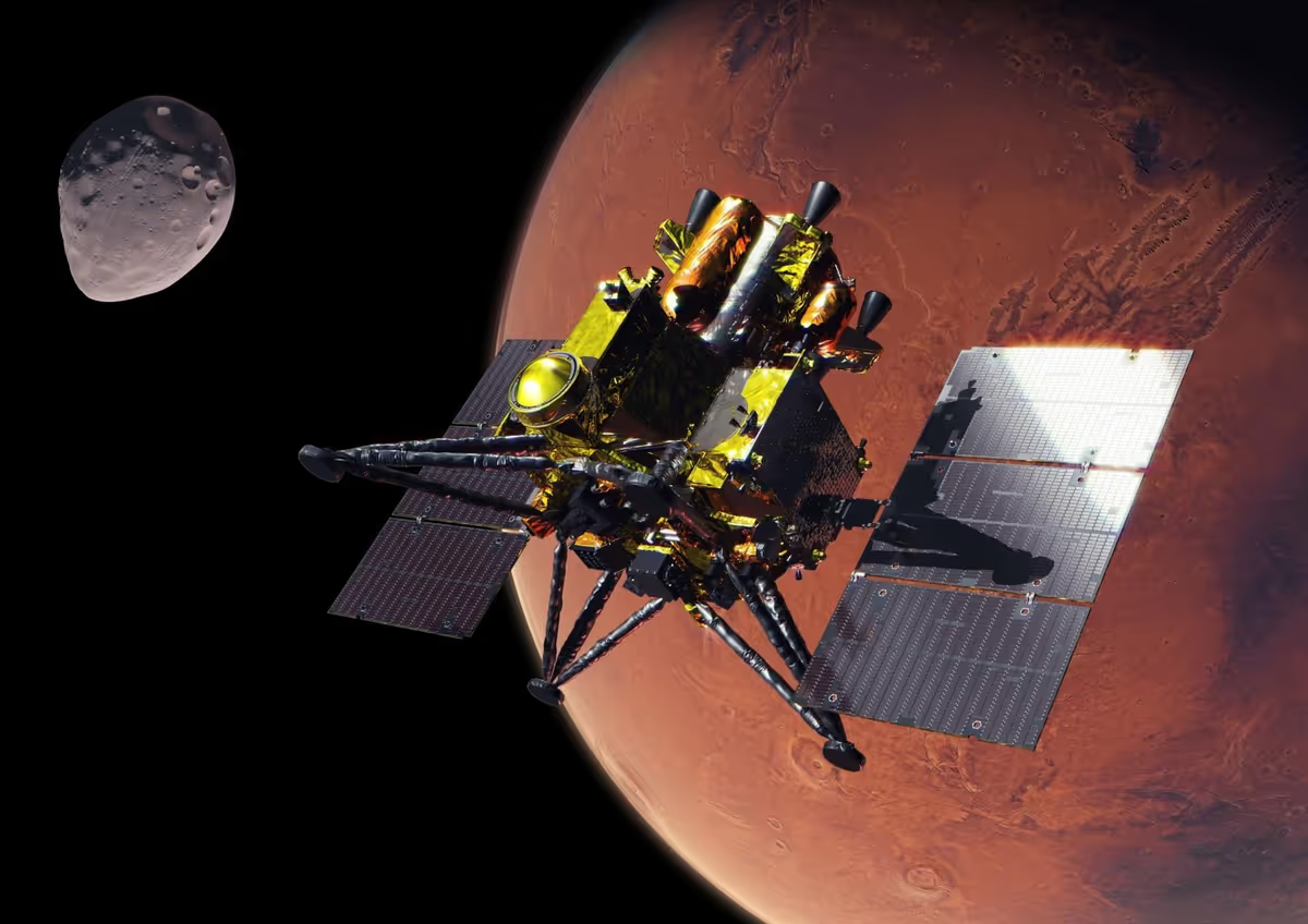 A render of JAXA's MMX spacecraft near Mars. ©JAXA