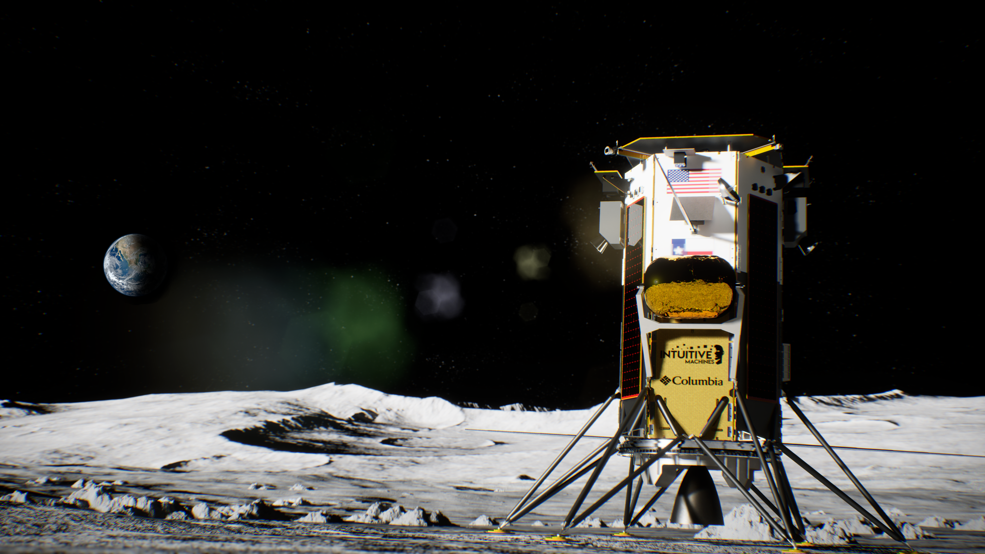 A render of the Nova-C IM-1 lander on the lunar surface. ©Intuitive Machines