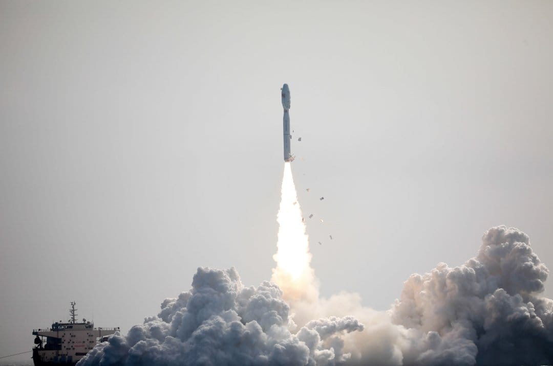 Smart Dragon 3 lifting off from its sea launch platform.