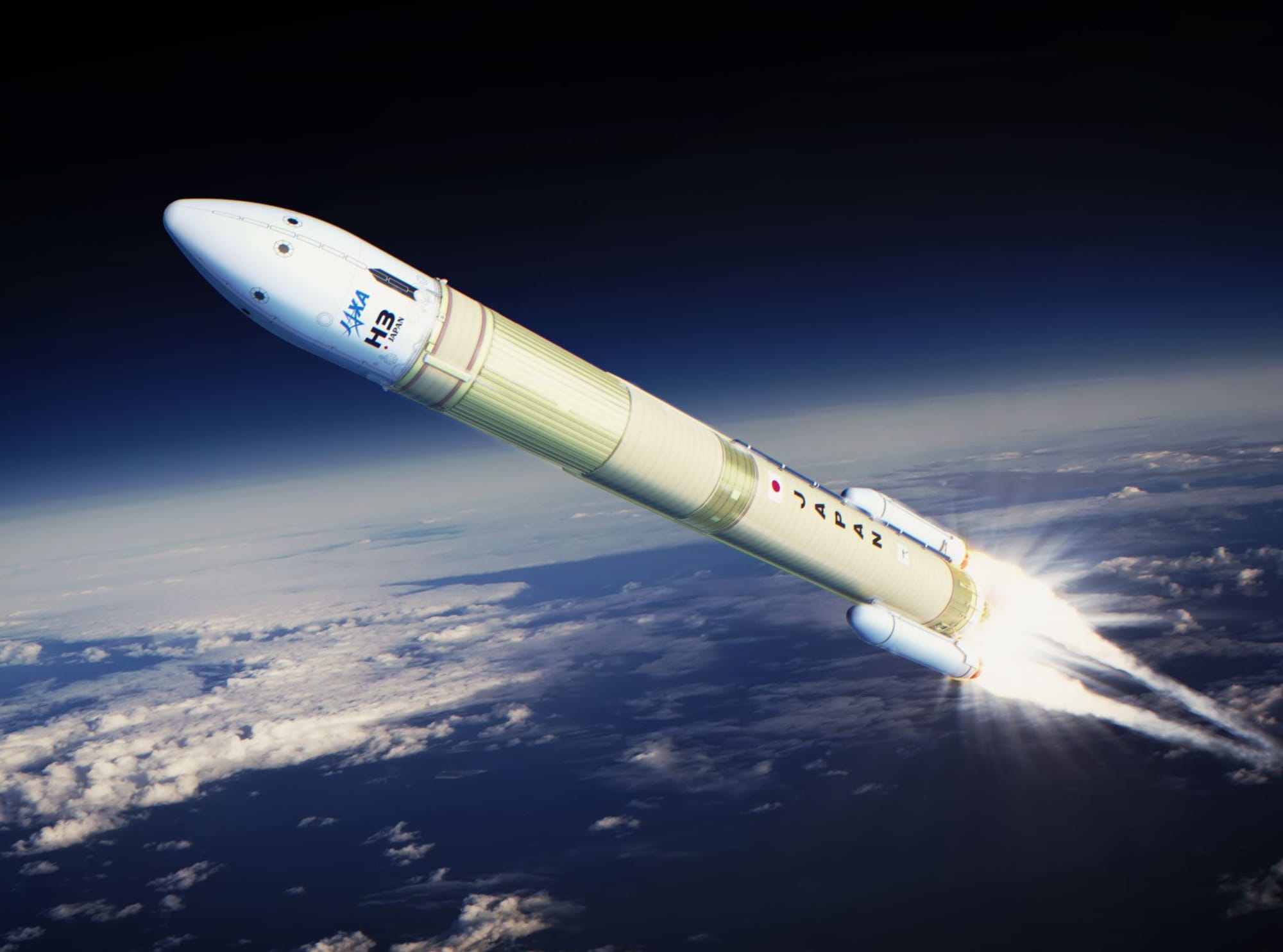 A render of the H3 rocket in the H3-22S configuration. ©JAXA