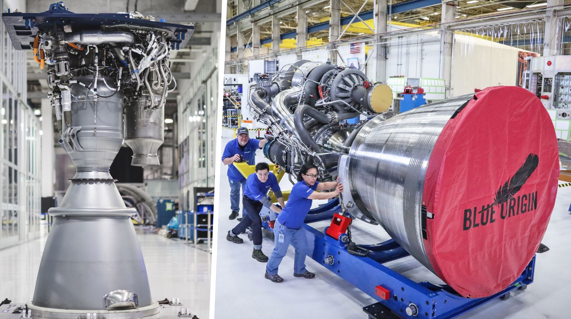 SpaceX's Merlin-1D engine (left) and Blue Origin's BE-4 engine (right) ©SpaceX/Blue Origin
