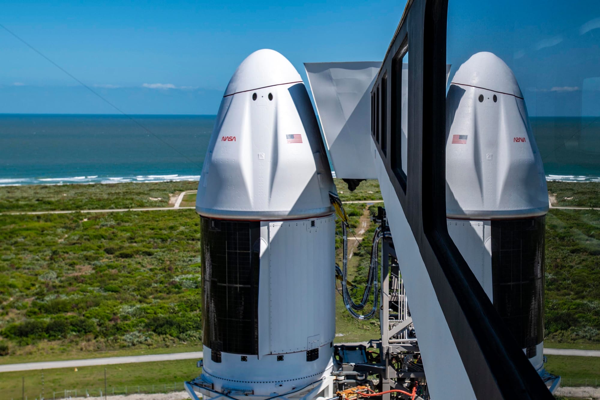 Cargo Dragon V2 C209 atop of Falcon 9 at Space Launch Complex 40 prior to launch. ©SpaceX
