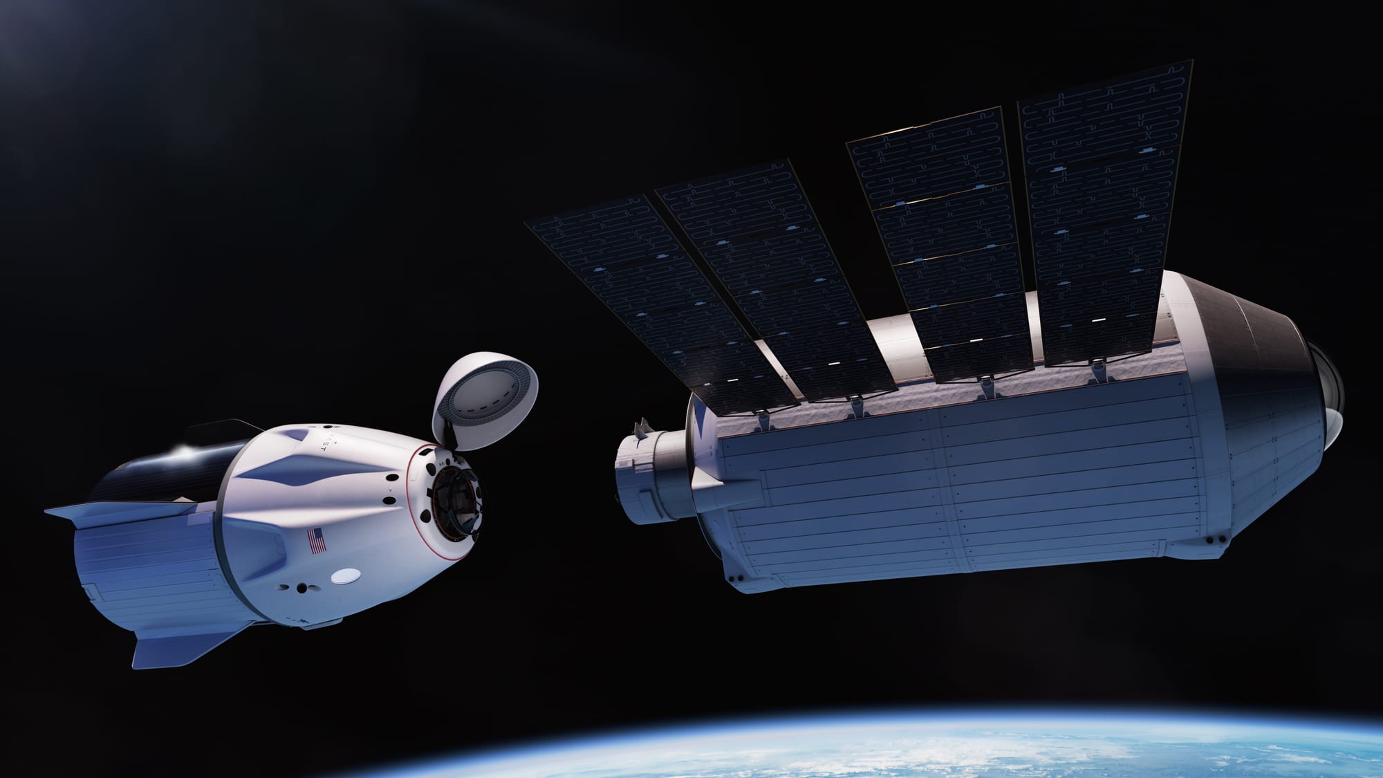 A render of SpaceX's Crew Dragon docking to Vast's space station. ©Vast Space
