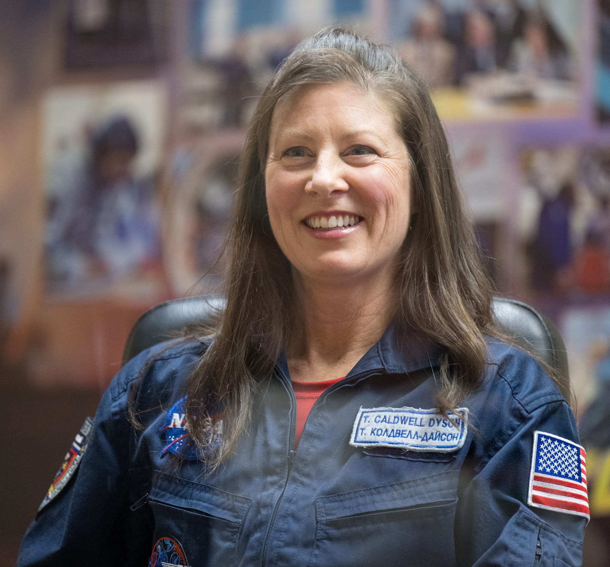 Tracy Caldwell-Dyson during a press conference prior to launch. ©NASA