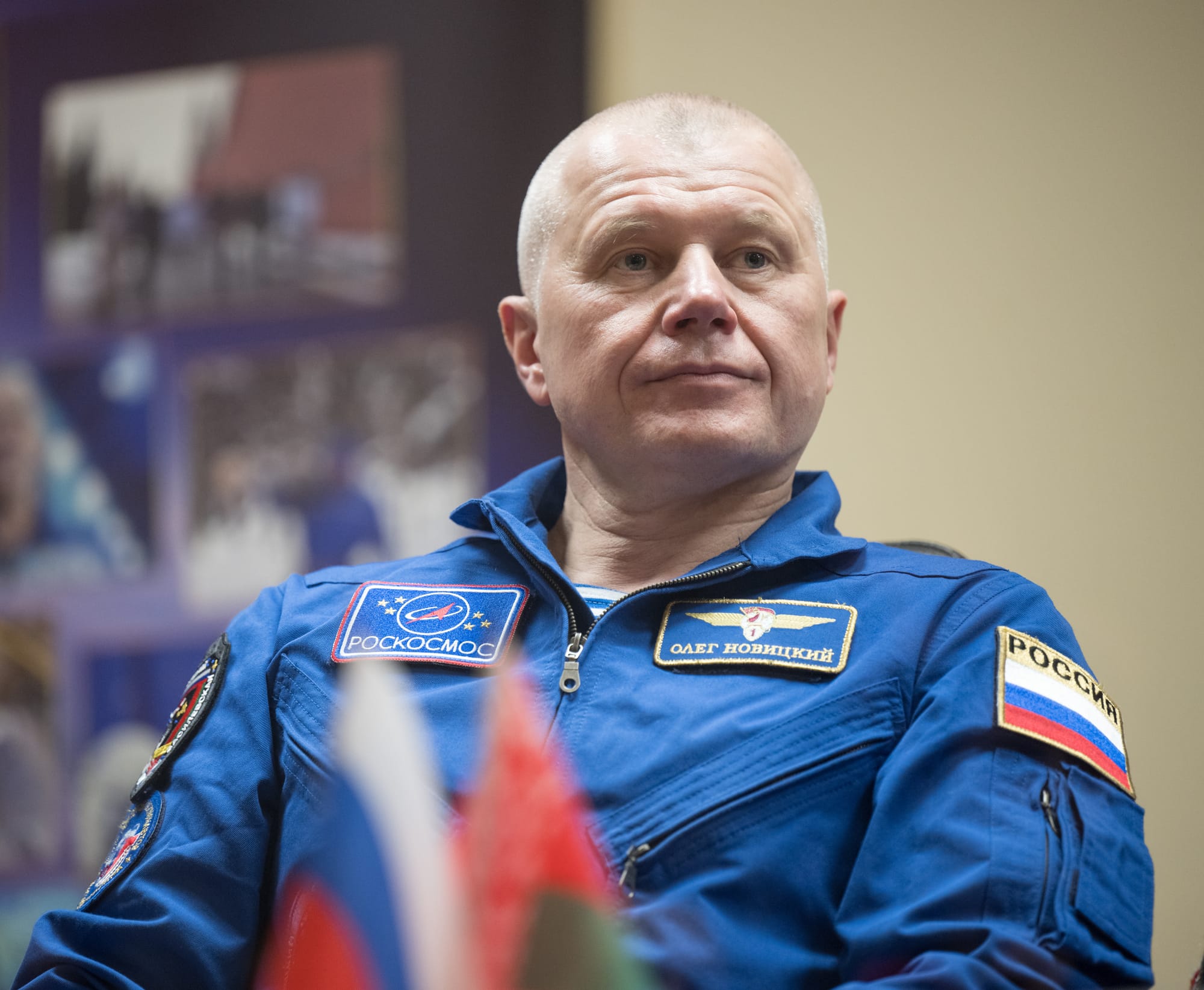 Oleg Novitskiy during a press conference prior to launch. ©NASA