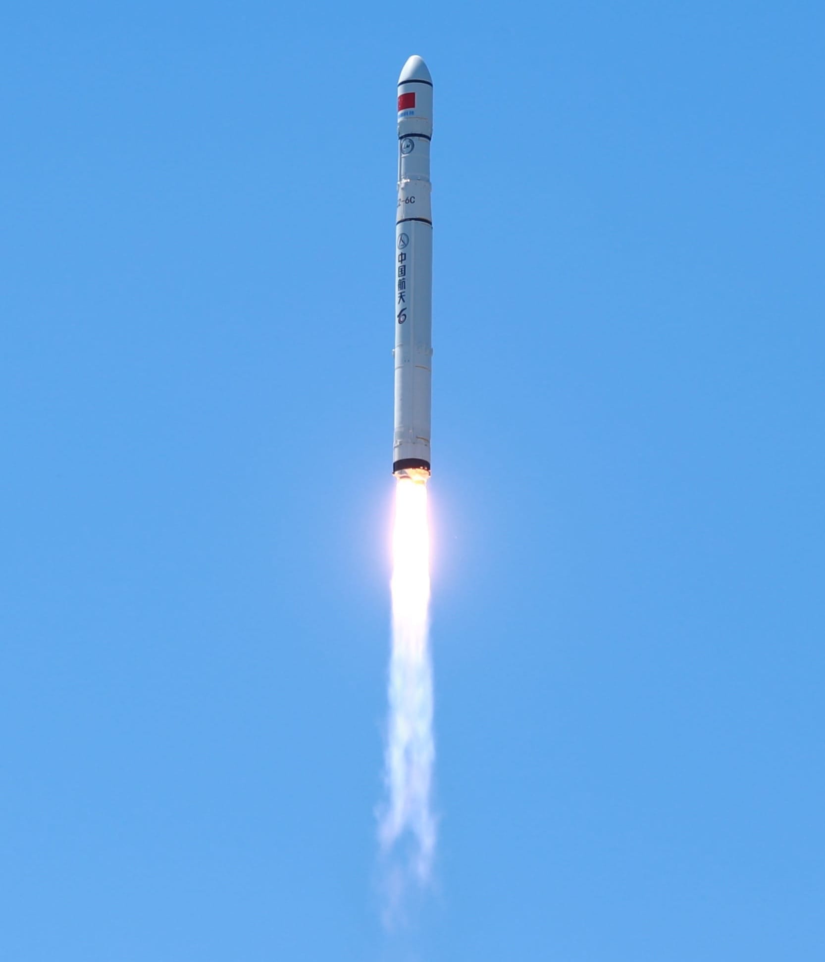 The Long March 6C Y1 vehicle during first-stage flight.