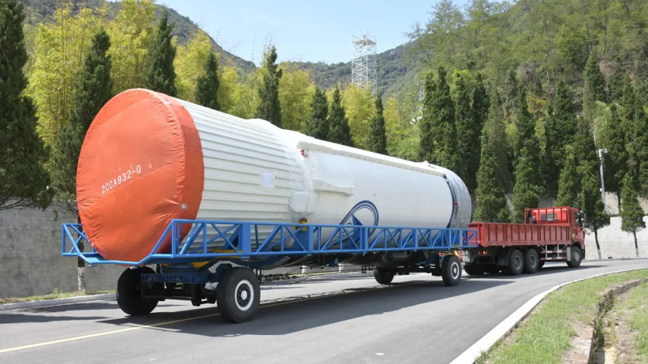 The third-stage of the Long March 3B/E being transported to the launch pad.