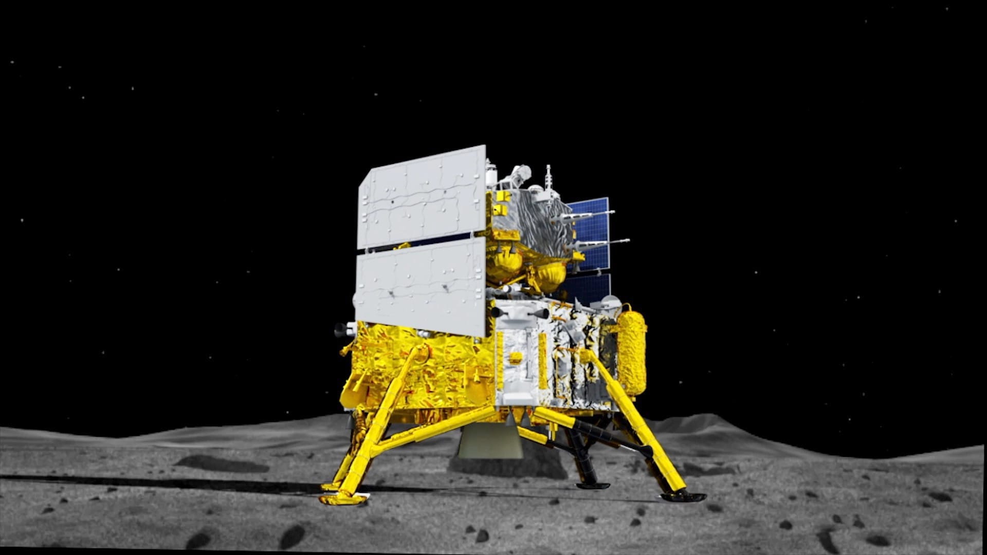A render of the Chang'e 6 spacecraft on the lunar surface.