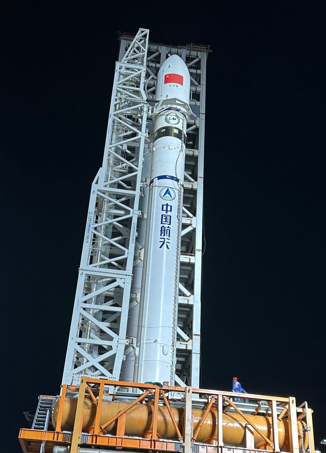 The Long March 12 simulator on Commercial Launch Pad 2 at the Wenchang Commercial Space Launch Site.