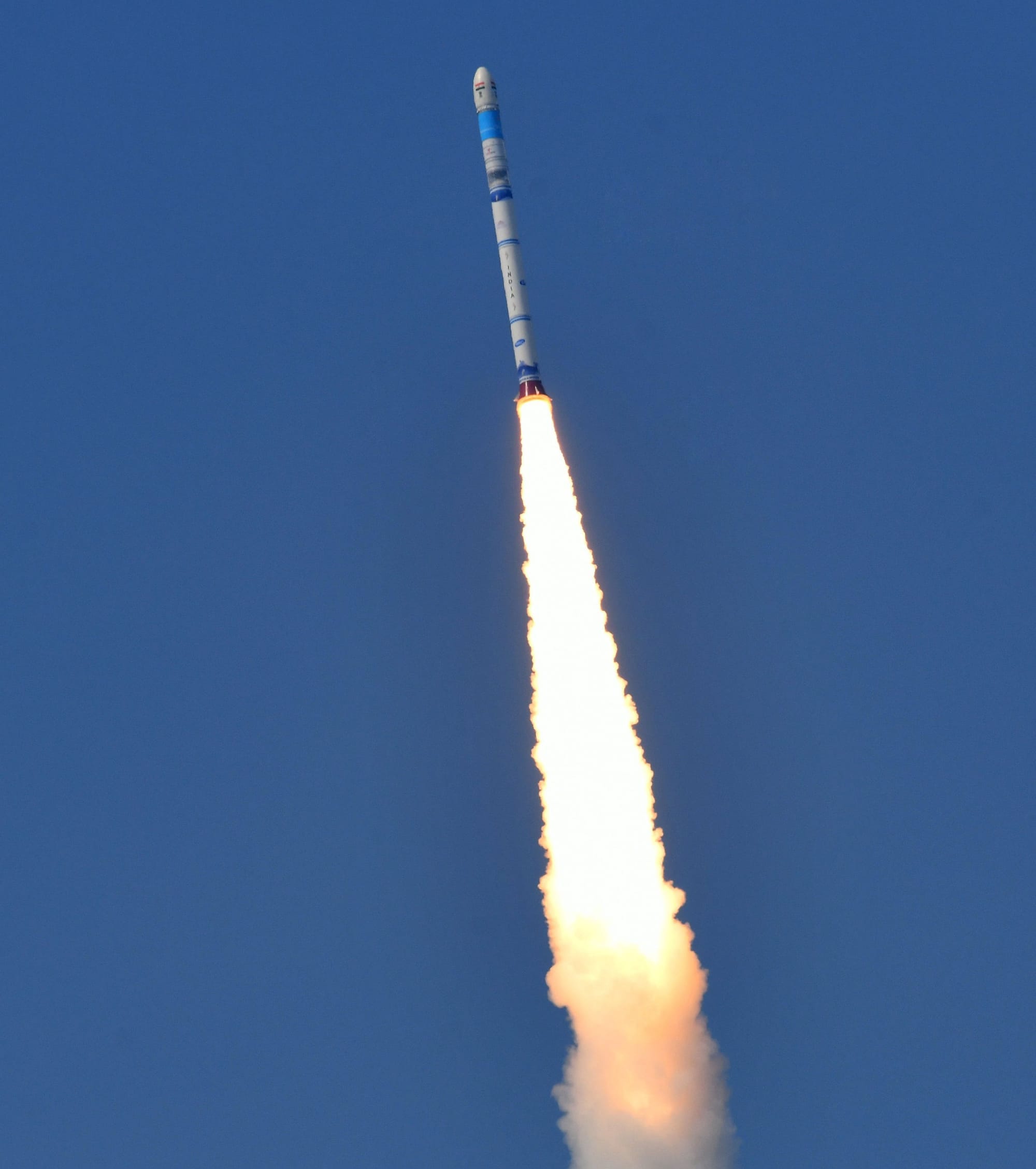 SSLV during first-stage flight carrying EOS-8. ©ISRO