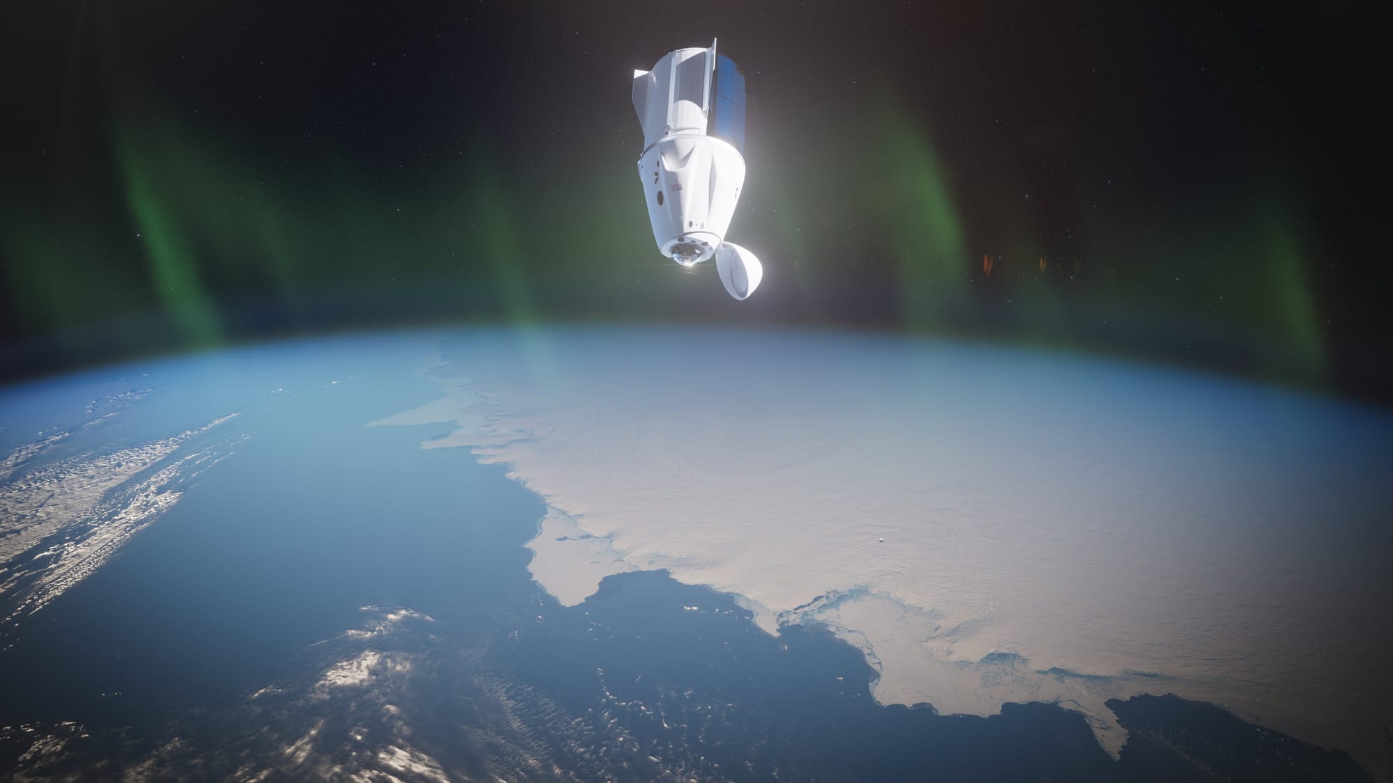 A render of Crew Dragon over one of Earth's poles. ©SpaceX