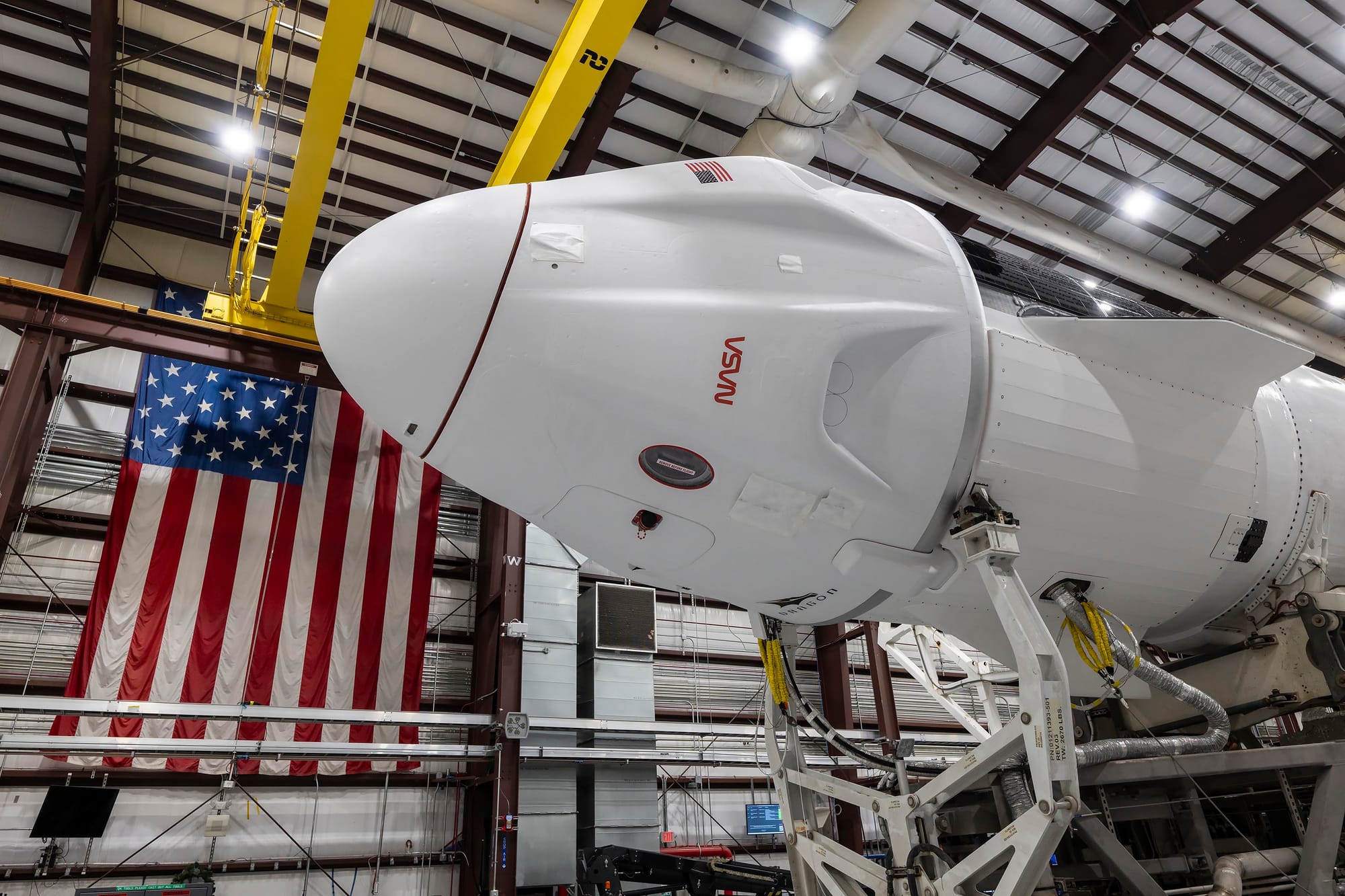 Crew Dragon C212 'Freedom' during launch preparations at SpaceX's integration facility at Space Launch Complex 40. ©SpaceX