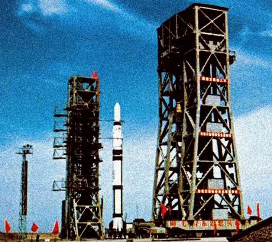 A Long March 1 on the launch pad at the Jiuquan Satellite Launch Center.