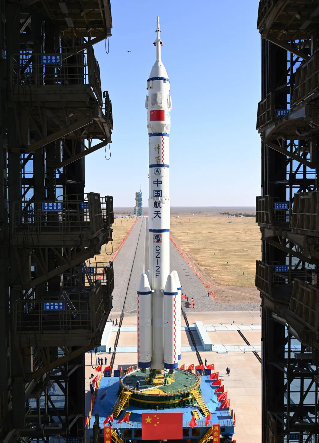 A Long March 2F/G during rollout to its launchpad at the Jiuquan Satellite Launch Center.