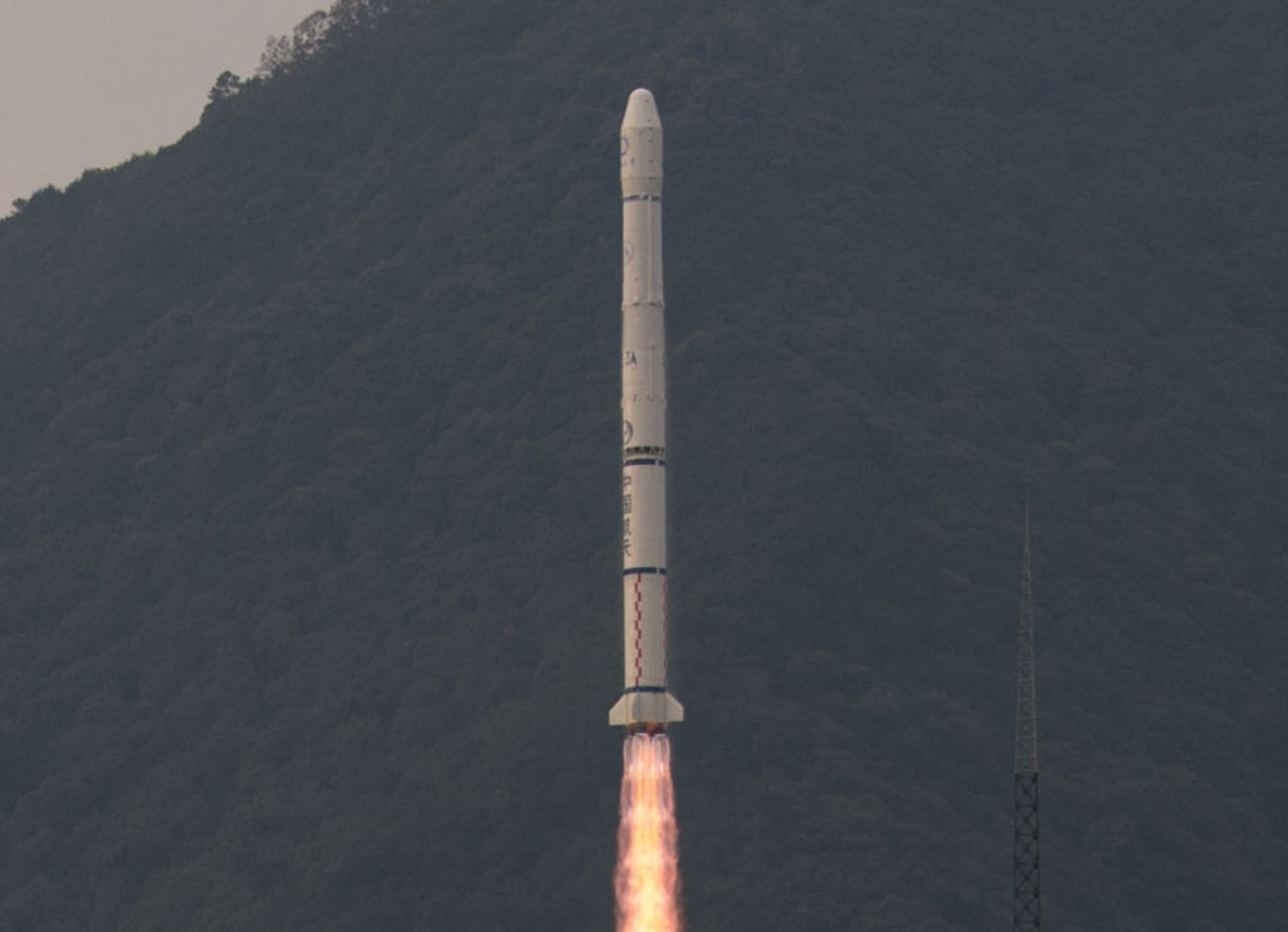 A Long March 3A during first-stage flight after lifting off from the Xichang Satellite Launch Center.