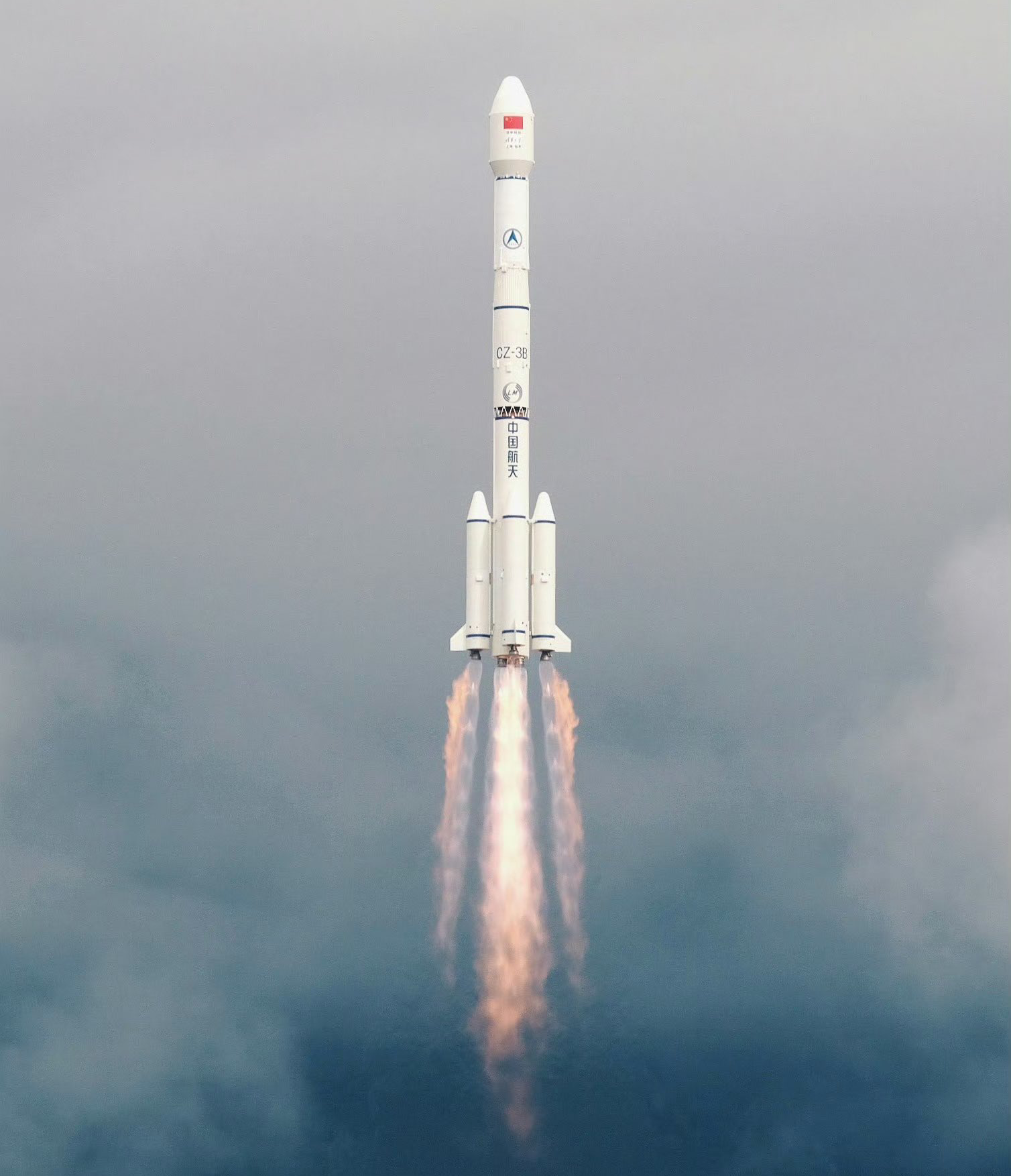 A Long March 3B/E during first-stage flight after lifting off from the Xichang Satellite Launch Center.