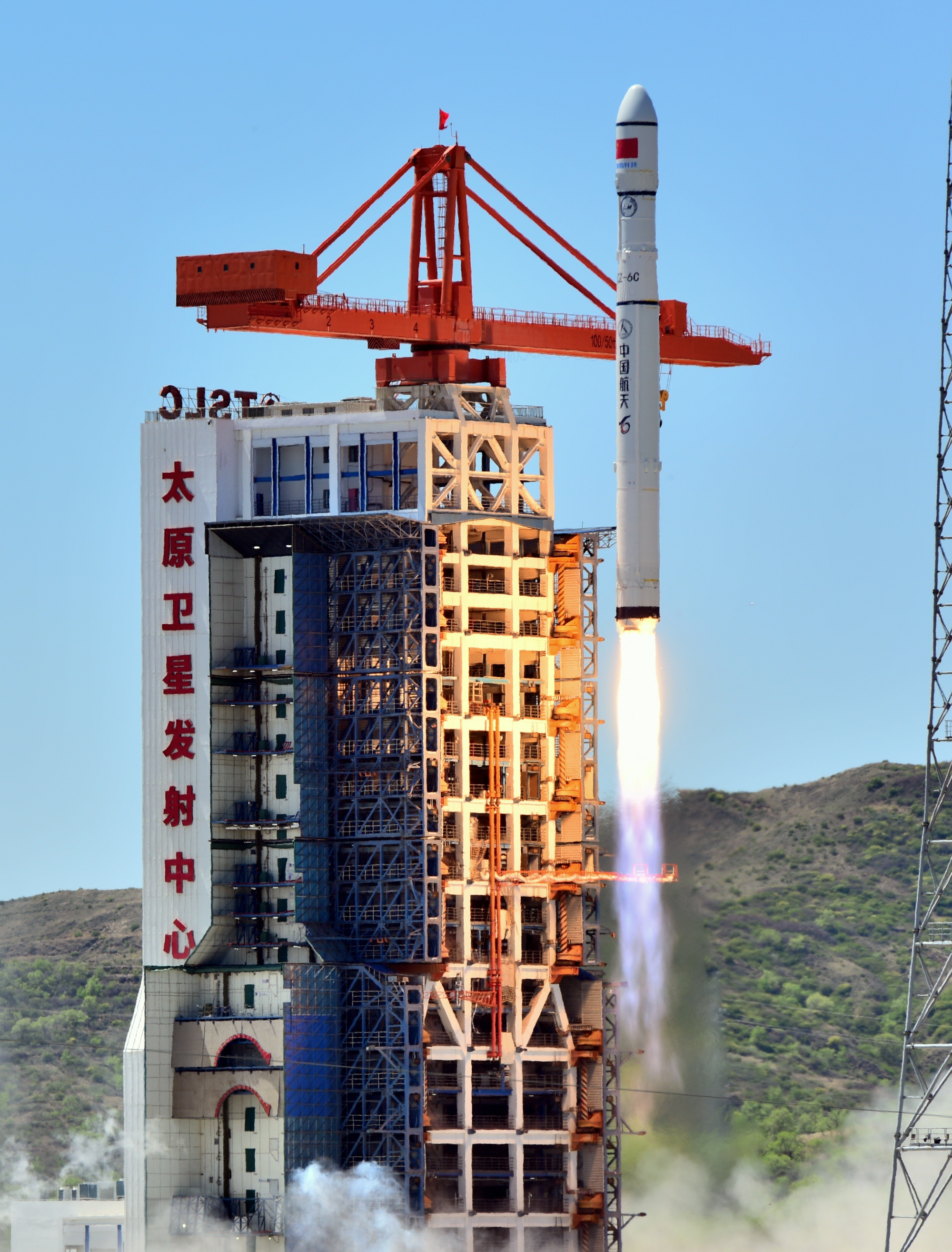 A Long March 6C lifting off from Launch Complex 9A at the Taiyuan Satellite Launch Center.