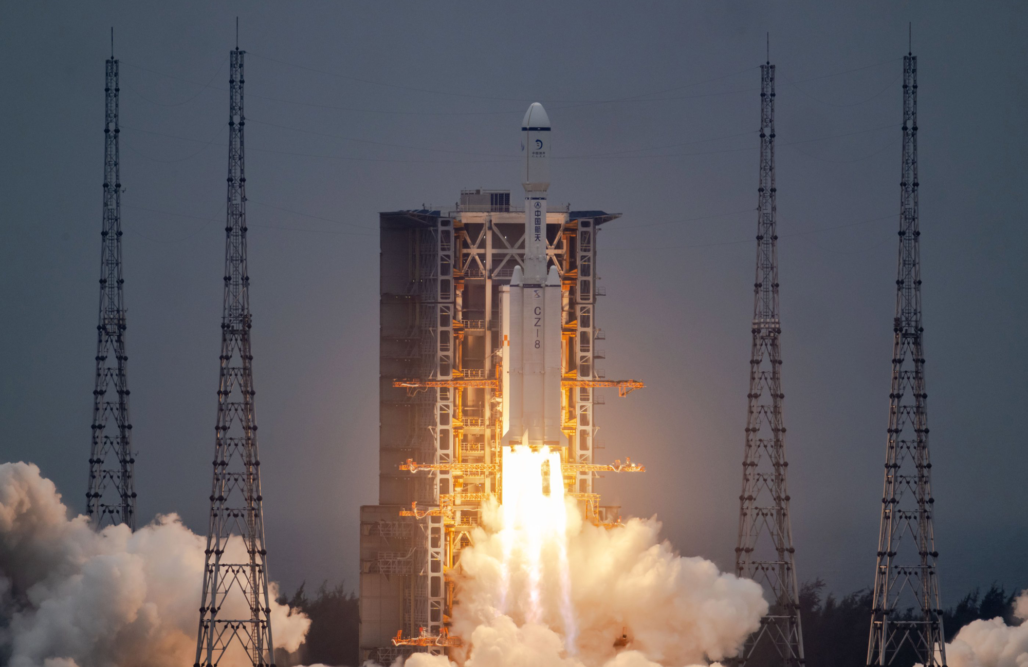 A Long March 8 lifting off from Launch Complex 2 at the Wenchang Space Launch Site.