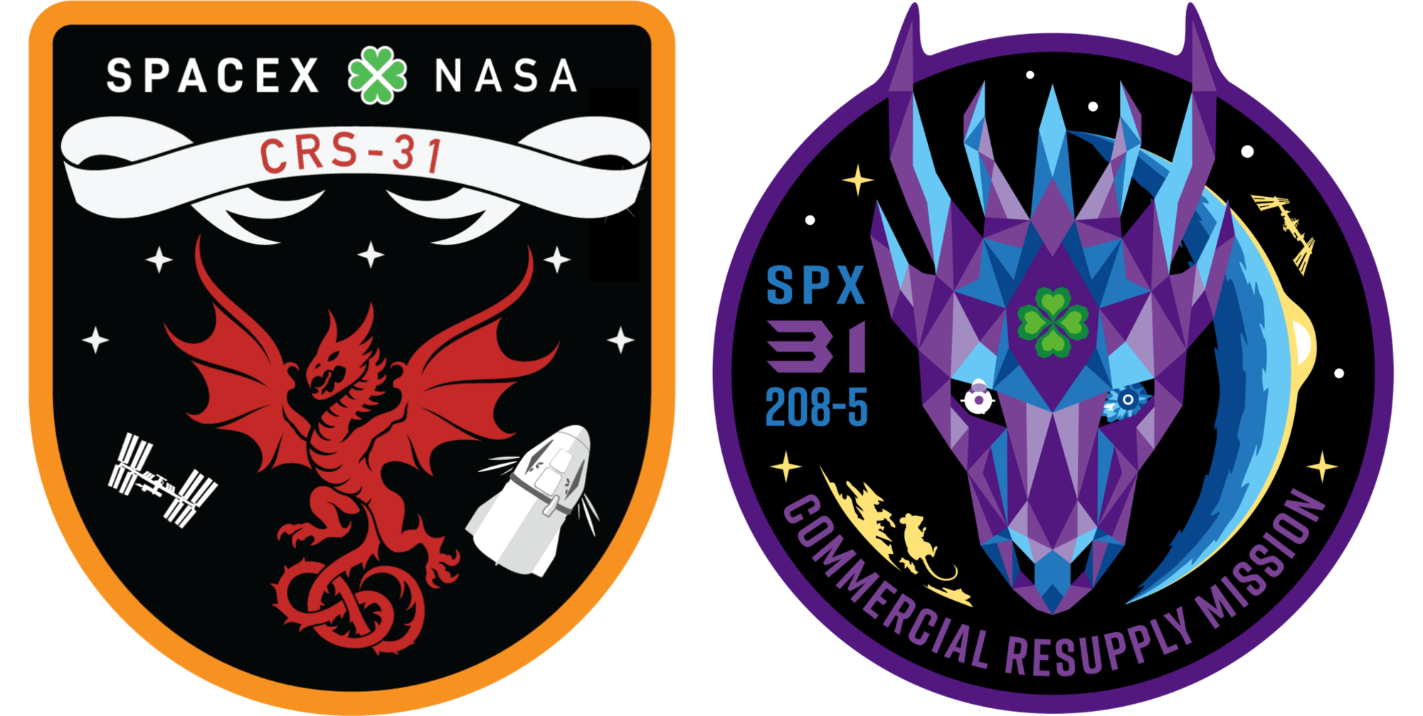 SpaceX's CRS-31 mission patch (left) and NASA's CRS-31 mission patch (right). ©SpaceX/NASA