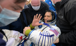 Frank Rubio after exiting the Soyuz MS-23 spacecraft.