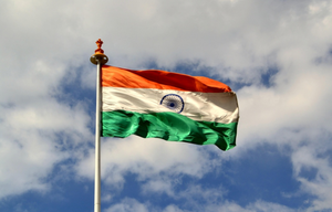 The flag of India flying in the wind.