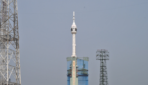 Gaganyaan TV-D1 lifting off from its launch pad.