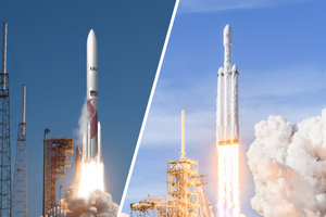 United Launch Alliance Vulcan Centaur (left) and SpaceX Falcon Heavy (right).