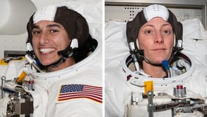 Jasmin Moghbeli (left) and Loral O'Hara (right) testing their spacesuits.