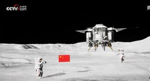 A render of two taikonauts on the lunar surface. ©China Central Television