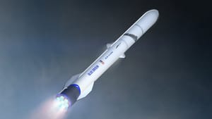 A render of New Glenn during first-stage flight. ©Blue Origin