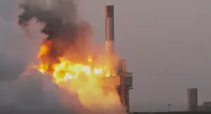 The first-stage of RFA ONE during the anomaly at the SaxaVord Spaceport.