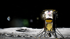 A render of Intuitive Machines' lunar lander on the lunar surface. ©Intuitive Machines