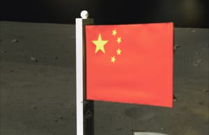 The flag of the People's Republic of China on the Moon during the Chang'e 5 mission.