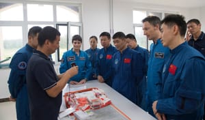 European Space Agency astronauts during a breifing with their Chinese counterparts ©ESA